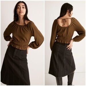 MADEWELL Tie-Back Cutout Top in Spiced Olive Plaid. Size large
